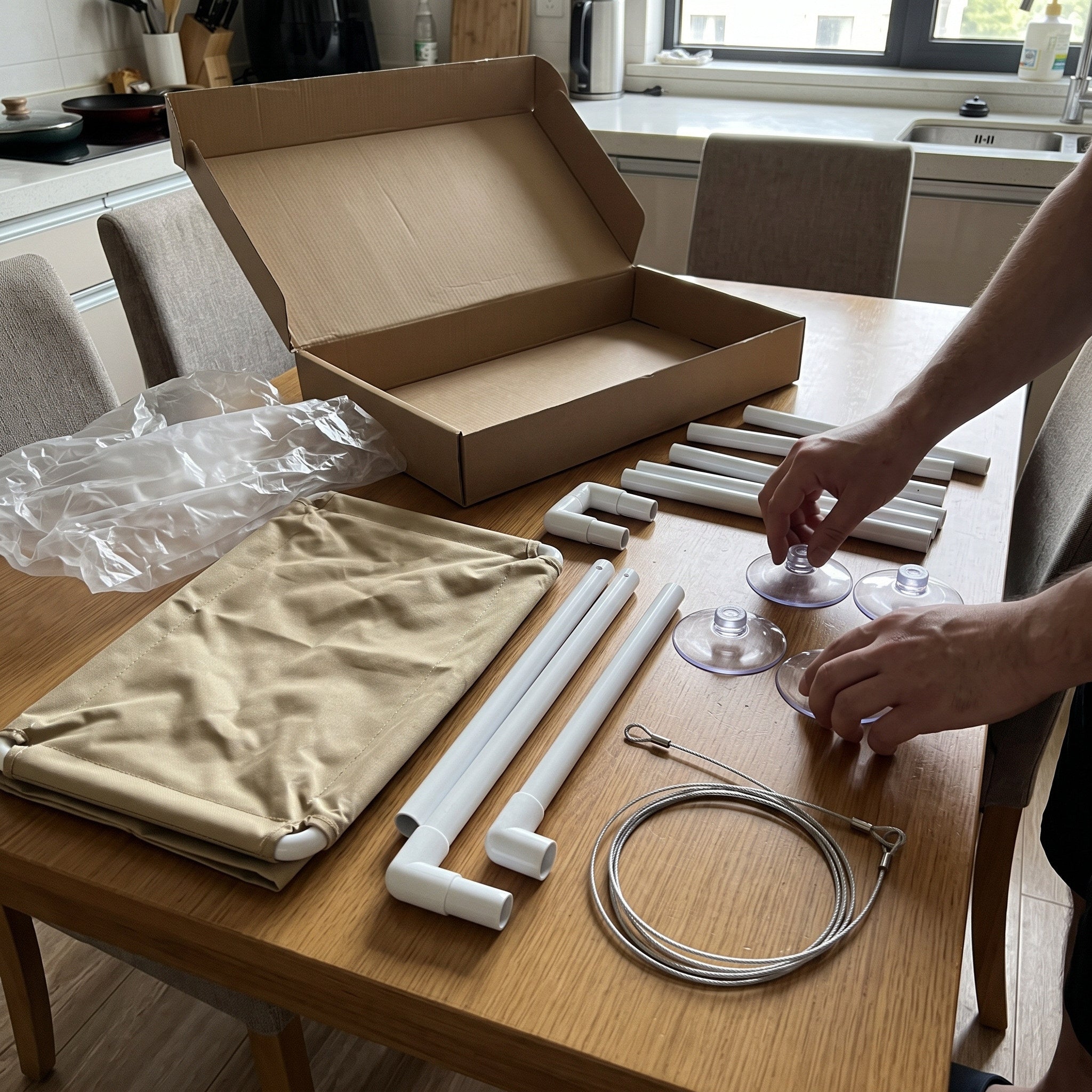 Unpacking Khaki Cloth, Frame, Cups And Wires