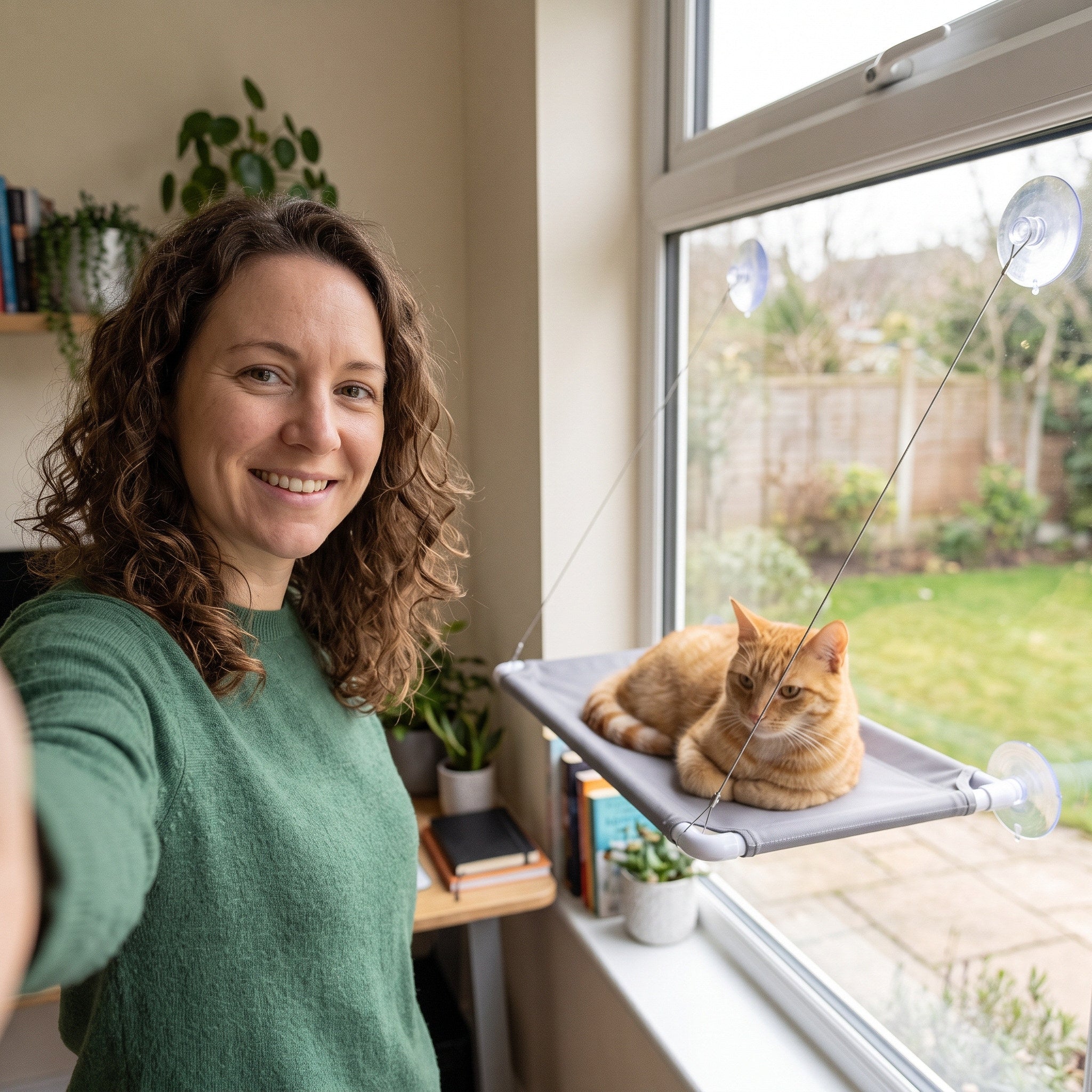 Daniel Beside A Cat On Grey Sunny Perch